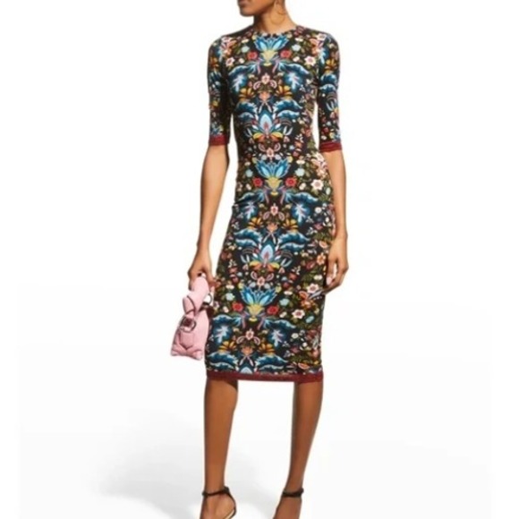 Alice + Olivia Dresses & Skirts - Alice + Olivia Womens Delora Dress 8 Fitted Crewneck Midi Multicolor Stretch